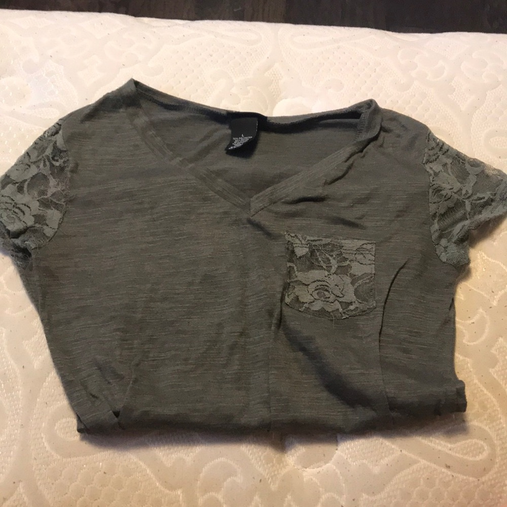 Olive green v neck T-shirt